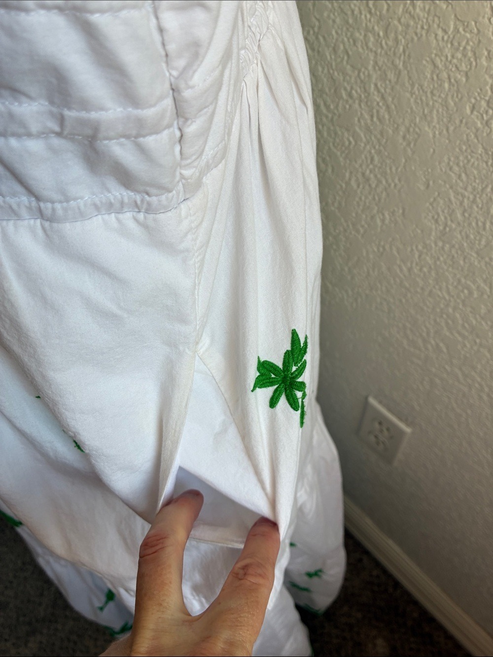 Anthropologie The Somerset Embroidered Maxi Dress White Green Floral Leaves XL - Picture 7 of 11